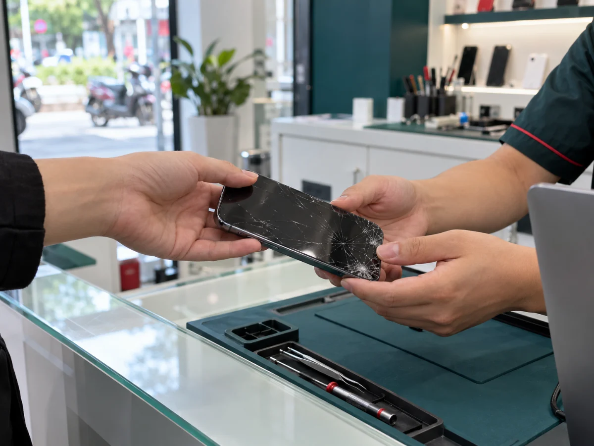Khách gửi điện thoại vỡ màn hình cho kỹ thuật viên